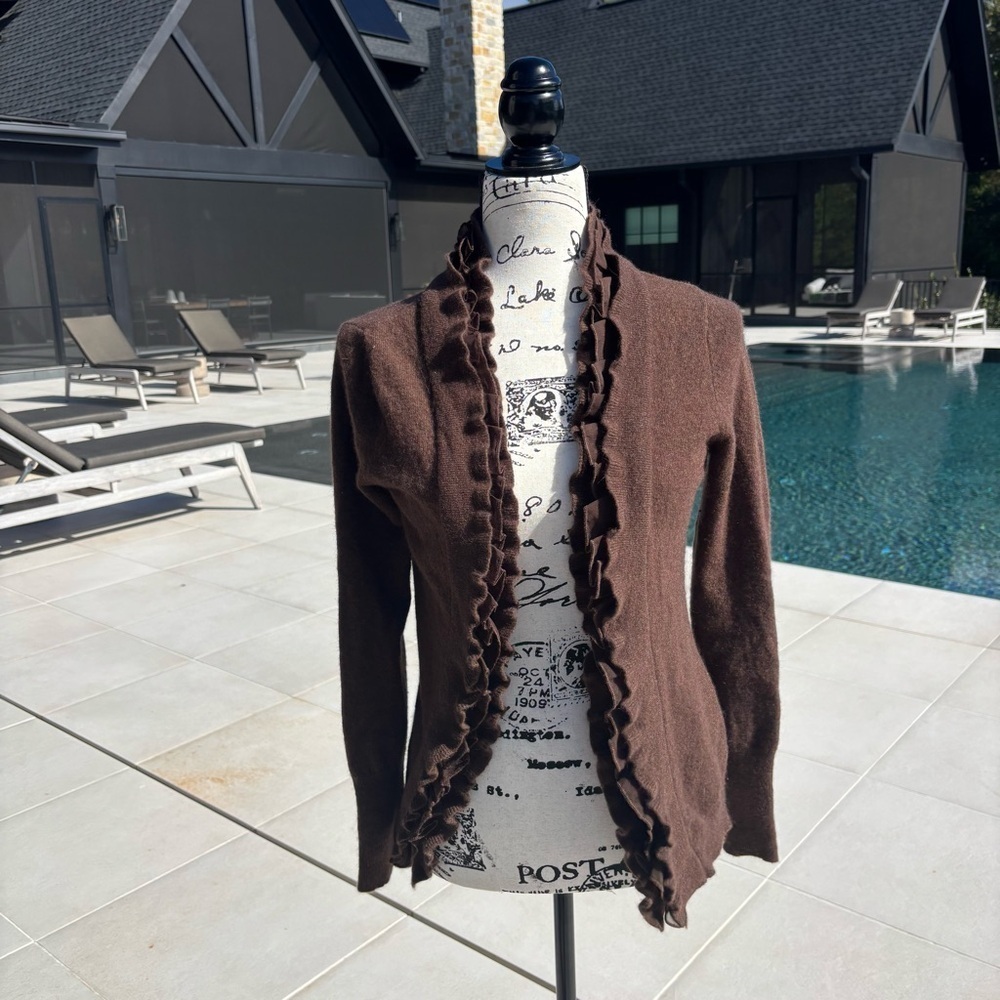 🤎 Vintage Sarah Spencer Wool Angora Ruffle Cardigan Sweater — Size Small